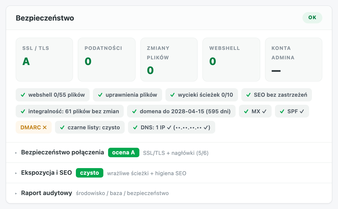 Zone sécurité : SSL, intégrité des fichiers, DNS et messagerie