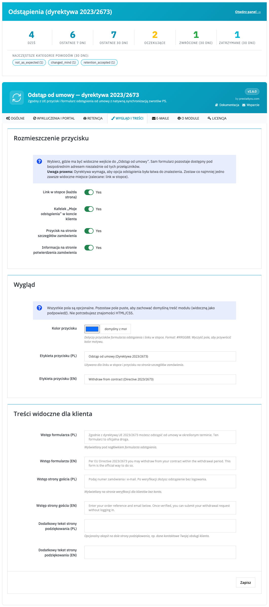 Configuration — Appearance & texts