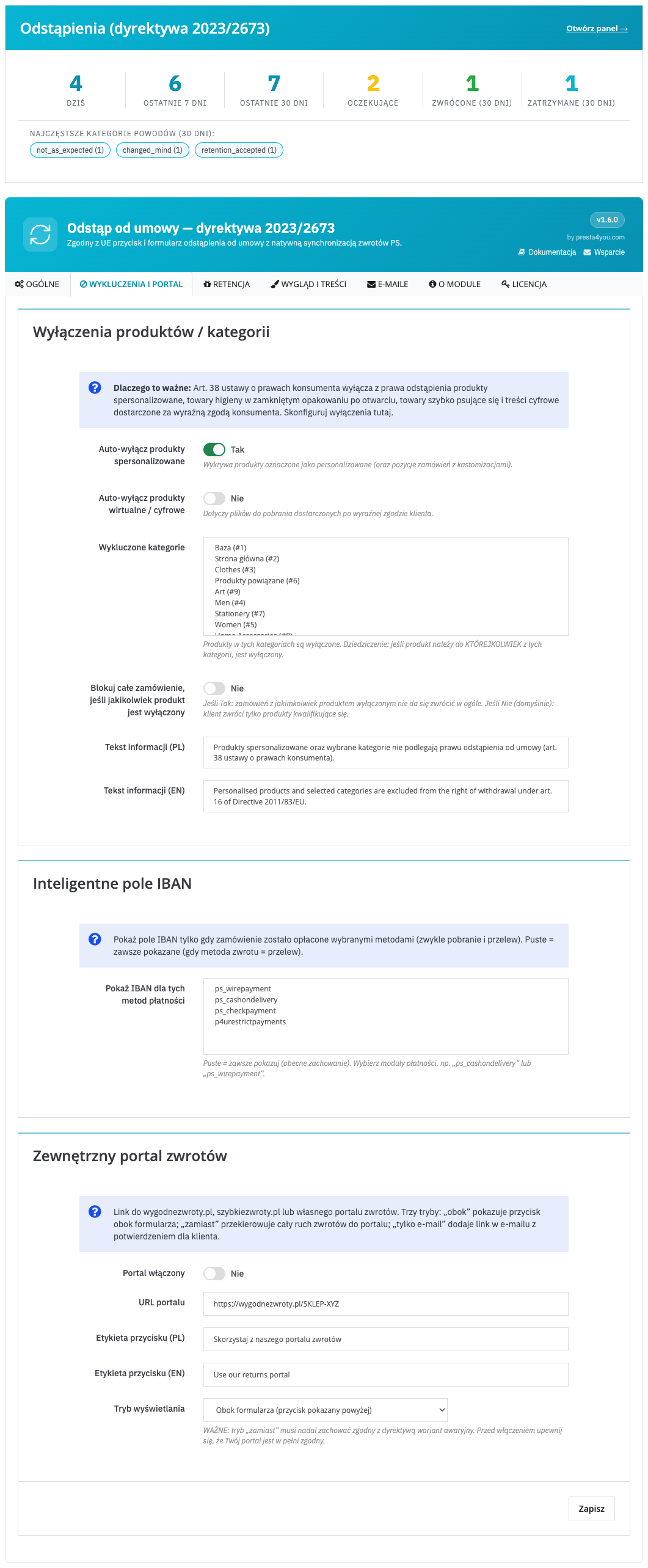 Configuration — Exclusions & portal