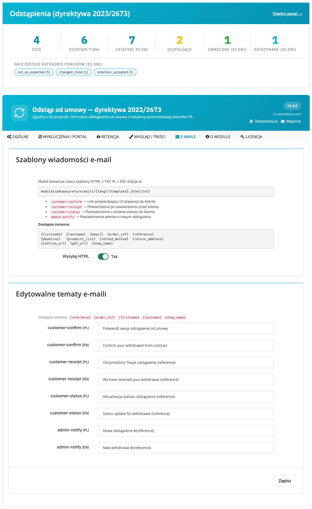 Configuration — E-mails