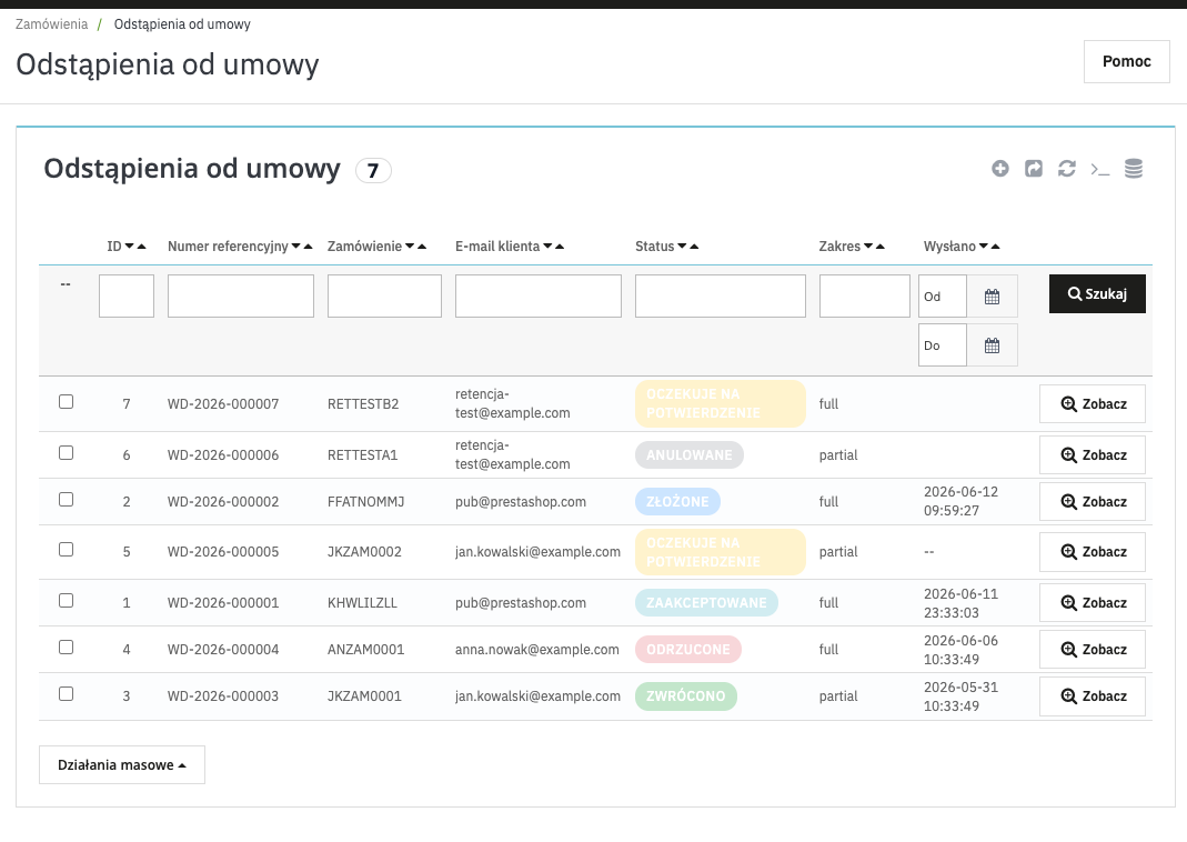 Panel — withdrawals list